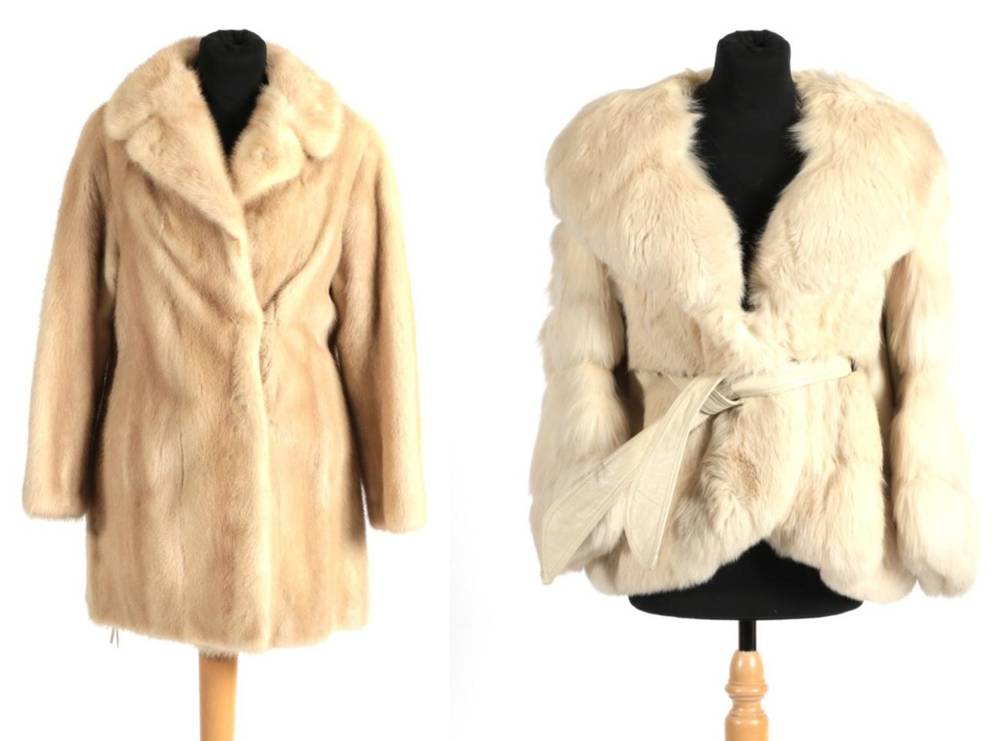 Lot 2239 - Maurice Velody Furs, Sunderland White Fox Fur Jacket, with large shawl collar, cream leather panels