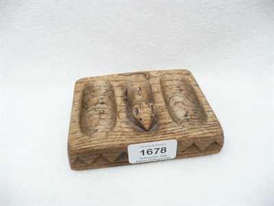 Lot 1678 - A Robert "Mouseman" Thompson Oak Double Pin Tidy, with carved detailing, with carved mouse...