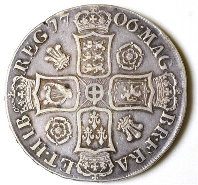 Lot 24 - Anne (1702-1714), Crown, 1706, pre-Union, draped bust left, rev. crowned cruciform shields,...