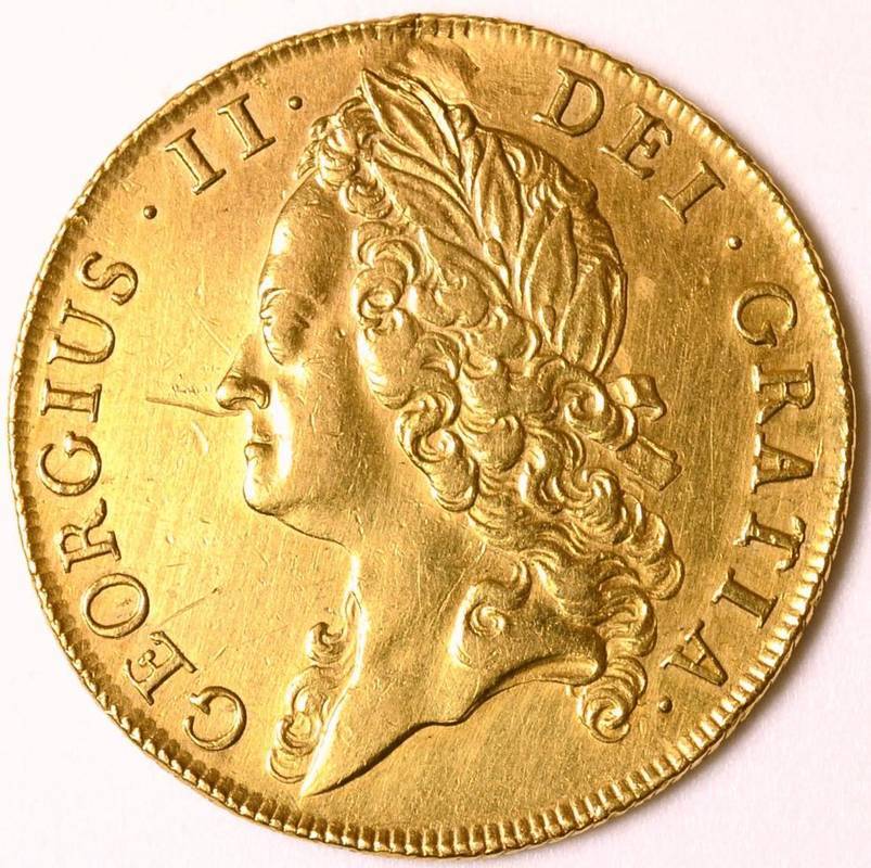 Lot 34 - George II (1727-1760), Two Guineas, 1740/39, intermediate laur. head left, (S.3668). Pierced...