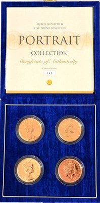 Lot 74 - Elizabeth II (1952-), Gold Proof five pounds (4) 'Portrait Collection', 1984, 1985, 1988 and...
