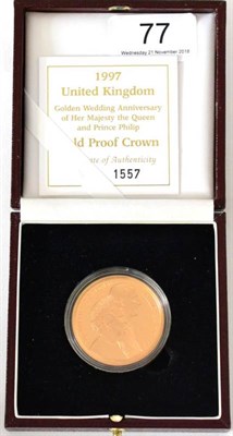 Lot 77 - Elizabeth II (1952-), Proof five pound struck in gold, 1997, (2,574 issued), Golden Wedding of...