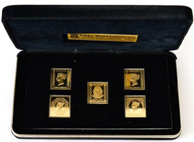 Lot 92 - A set of Silver Gilt replica stamps 'Roland Hill Centenary 1879-1979', issued by the Pobjoy...