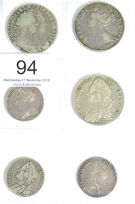 Lot 94 - British early milled silver coins (6), William and Mary (1688-1694), halfcrown, 1689 first...