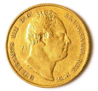 Lot 104 - William IV Sovereign 1832, second bust; obv hairlines, contact marks on bust & Y-shaped scratch...