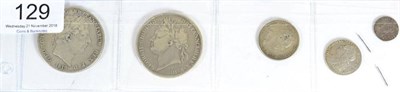 Lot 129 - 5 x English Silver Coins comprising: George III crown 1819 LIX minor rim imperfections,...