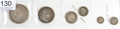 Lot 130 - 5 x English Silver Coins comprising: crown 1819 LIX surface marks VG to AFine,  halfcrown 1816...