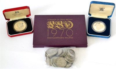 Lot 134A - £3.77½ Face Value Pre-47 Silver, wt  420g, together with RM proof set 1970 with cert, in...