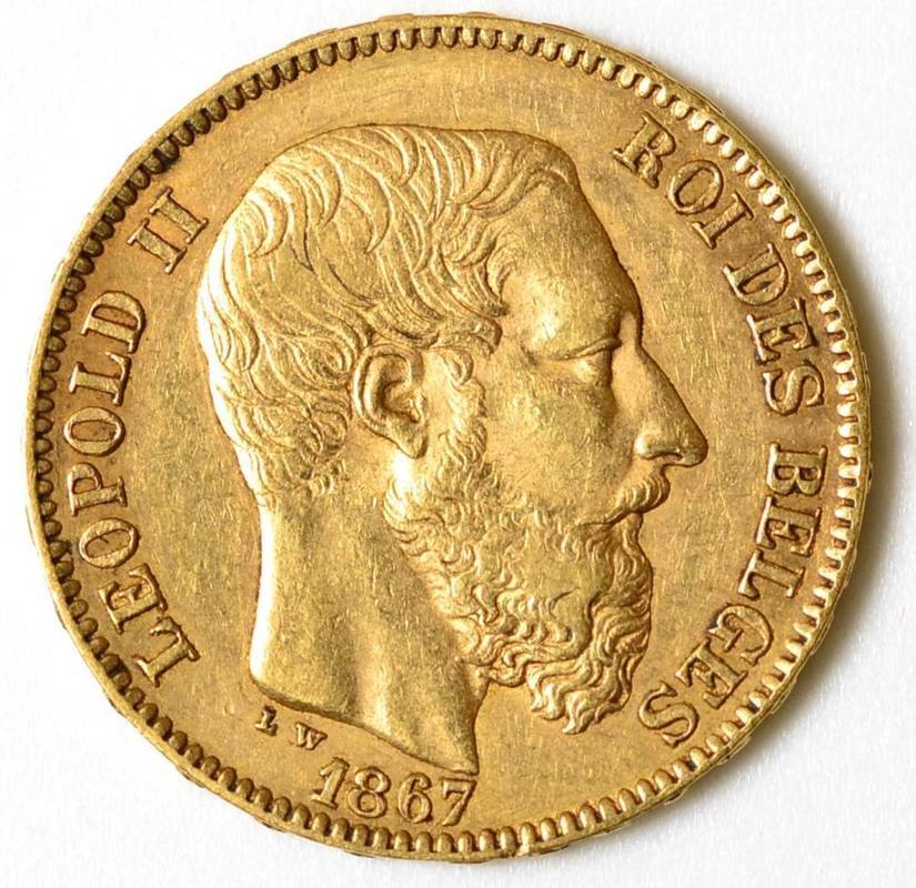 Lot 136 - Belgium Gold 20 francs 1867, 6.44g, .900 gold, VF