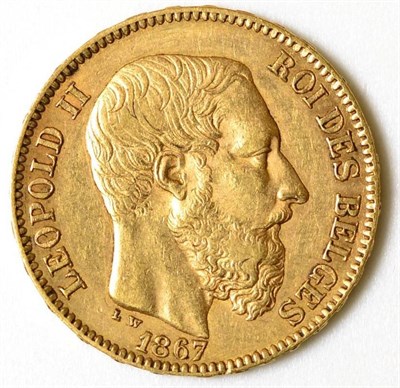 Lot 136 - Belgium Gold 20 francs 1867, 6.44g, .900 gold, VF
