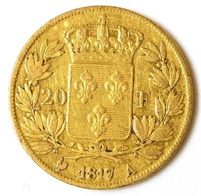 Lot 141 - France, Gold 20 Francs 1817A, 6.39g .900 gold, hairlines, scratch across bust o/wise GFine to AVF