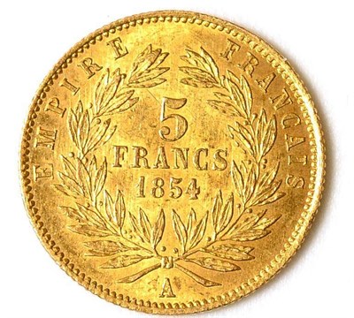 Lot 142 - France, Napoloeon III (1852-1870), AV 5 francs, 1854, Paris mint. About extremely fine