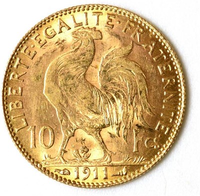 Lot 147 - France Gold 10 Francs 1911, 3.21g, .900 gold, minor contact marks AVF