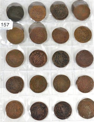 Lot 157 - Russia, a Collection of 26 x Copper 5 Kopeck Coins comprising: Elizabeth (1741-1761): 1759 &...