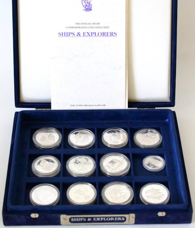 Lot 172 - 12 x Commemorative Silver Proof Coins from the series 'Ships & Explorer,s' dated 1992 to 1996 &...