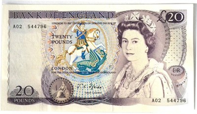 Lot 198 - Bank of England £20 Fforde, series 'D' Pictorial issue, prefix A02, virtually UNC
