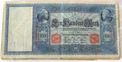 Lot 201 - German banknotes, imperial 1909 issue, 100 mark (10), one very fine or better, the others very good
