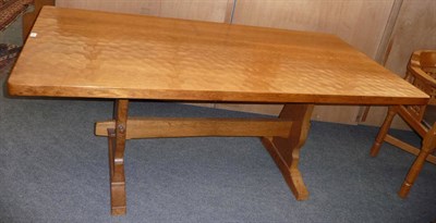 Lot 1697 - A Colin "Beaverman" Almack Oak 6ft Refectory Table, on shaped supports joined by a stretcher,...