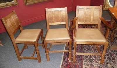 Lot 1702 - A Set of Six (4+2) Colin "Beaverman" Almack Oak Panel Back Chairs, on octagonal and block legs...