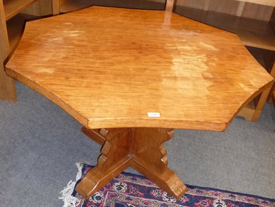 Lot 1708 - A Sid Pollard Oak Octagonal Table, adzed and dowelled top, on shaped cruciform base, unmarked,...