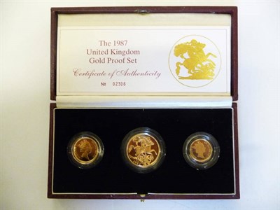 Lot 15 - 3-Coin Gold Proof Set 1987, comprising: £2, sovereign and half sovereign, with certificate,...