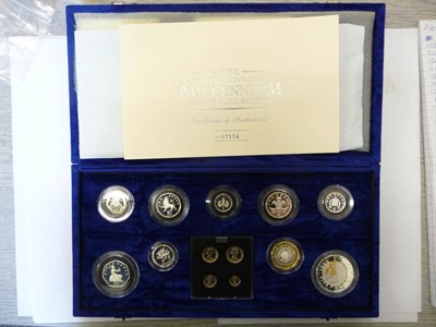 Lot 37 - Millennium Silver Proof Set 2000, 9 coins 1p to £5 plus Maundy coins 1p to 4p (13 coins in...