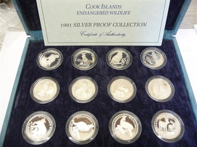 Lot 38 - Cook Islands, set of 12 x silver proof 50 dollars 1991, all crown-size, in series "Endangered...