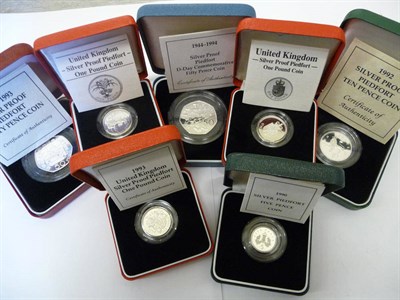 Lot 46 - 7 x Piedfort Silver Proofs, comprising: 3 x £1 - 1985, 1988 and 1993, 2 x 50p - 1993 and...