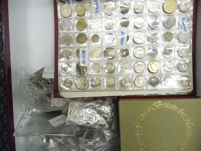 Lot 55 - Album, containing 350+ foreign coins, 6 x Royal Mint proof sets (1972-1977 inclusive),...