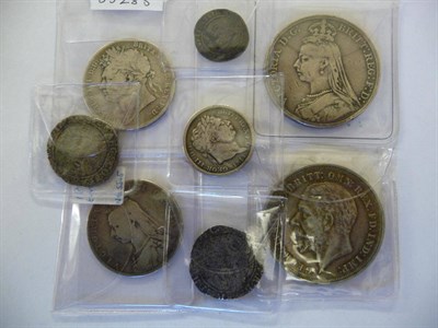 Lot 63 - Miscellaneous English Silver Coins, 2 x crowns - 1889 and 1935; 2 x halfcrowns - 1823 2nd rev...