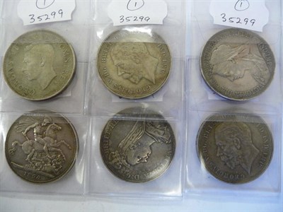 Lot 65 - 6 x Crowns,  1889, 1890, 1897 LX, 1935 (x2) and 1937, all with contact marks and /or minor edge...