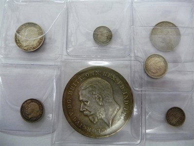 Lot 110 - Crown 1935 and 6 x Maundy Coins, 2 x 4d - 1928 and 1929; 2 x 2d - 1930 and 1933; and 2 x 1d -...