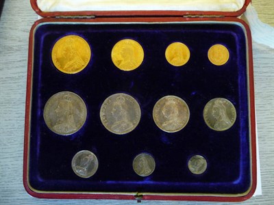 Lot 112 - Gold and Silver Set 1887 Golden Jubilee, 11 coins gold £5 to silver 3d in original CofI with...