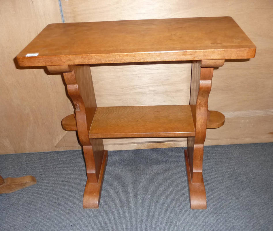Lot 1724 - A Thomas "Gnomeman" Whittaker Oak Side Table, with undertier, shaped supports, on sledge feet, with
