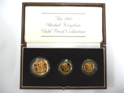 Lot 116 - UK Gold Proof Collection, £2, sovereign and half sovereign 1983, with certificate, in CofI, FDC