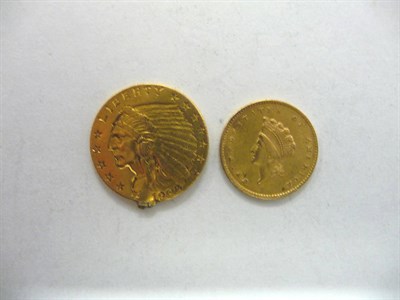 Lot 147 - USA Gold 2 1/2 Dollars 1908, cleaned and ex-mount otherwise VF; and Gold 1 Dollar 1855 Small Indian