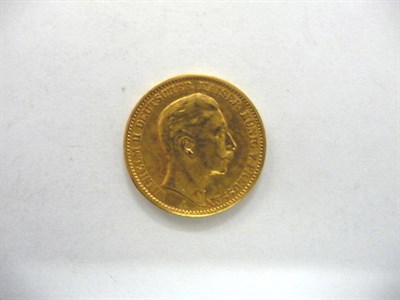 Lot 148 - Prussia Gold 20 Marks 1910A, hairlines, flan slightly bent otherwise GFine