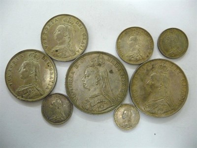 Lot 157 - Full Set of 1887JH Silver Coins, comprising: crown, double florin, halfcrown, florin, shilling, 2 x