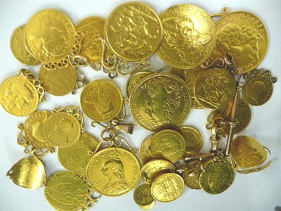 Lot 192 - 232g of Scrap Gold, comprising: mounted and /or damaged coins etc, mostly 22ct but including a...