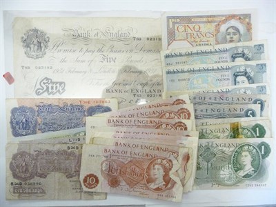 Lot 195 - Accumulation of English Banknotes, comprising: a white £5 1951 Beale, wrinkles and folds,...