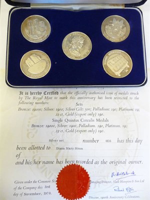 Lot 198 - Set of 5 x Hallmarked Sterling Silver Medals, commemorating 1900th anniversary of founding of...