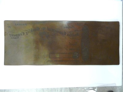 Lot 199 - Halifax Commercial Banking Company Copper Printing Plate for Cheques, dated 190-, good condition