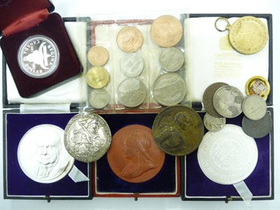 Lot 200 - Miscellaneous Coins and Medallions, 2 x Churchill frosted silver commemorative medals (58mm),...