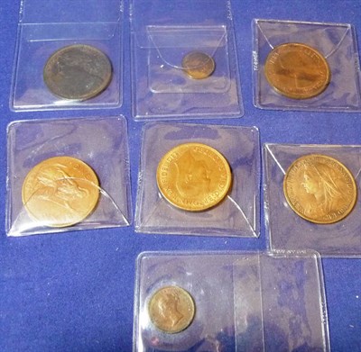 Lot 29 - 5 x Pennies, 1863 dark tone, lustre in legends GVF, 1897, 1950, 1951, 1953 plus half farthing...