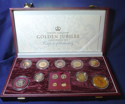 Lot 53 - Gold Proof Set 2002 "Golden Jubilee" 13 coins, - £5, £2, £1, 50p to 1p and Maundy 4p,...