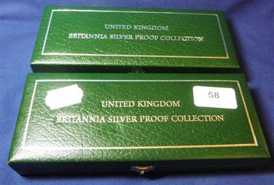 Lot 58 - 2 x Britannia Silver Proof Sets (£2, £1, 50p and 20p) 1997 and 1998, with certificates,...