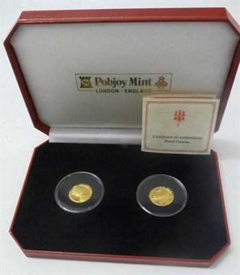 Lot 63 - Gibraltar Set of 2 x Proof Gold Crowns 1993, each 6.2g of .999 gold, with certificate, in CofI, FDC