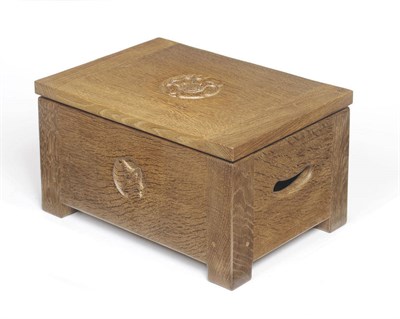 Lot 1739 - A Fox Furniture English Oak Box, made by Malcolm Pipes, the hinged lid carved with a Yorkshire...