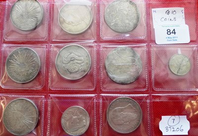 Lot 84 - 10 x Foreign Silver Coins, comprising: Belgium 5 francs 1868; Greece 30 drachmae 1964; Mexico 2 x 8