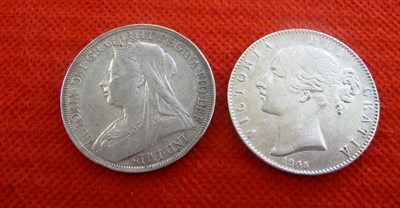 Lot 88 - Victoria 2 x Crowns, 1845 VIII sometime cleaned, contact marks and numerous hairlines,...